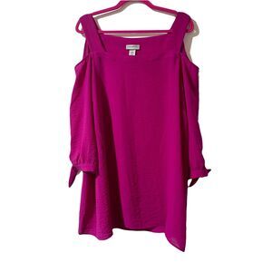 Catherines Blouse Cold Shoulder Size 3X 26 28W Pink Square Neck Tie Sleeve